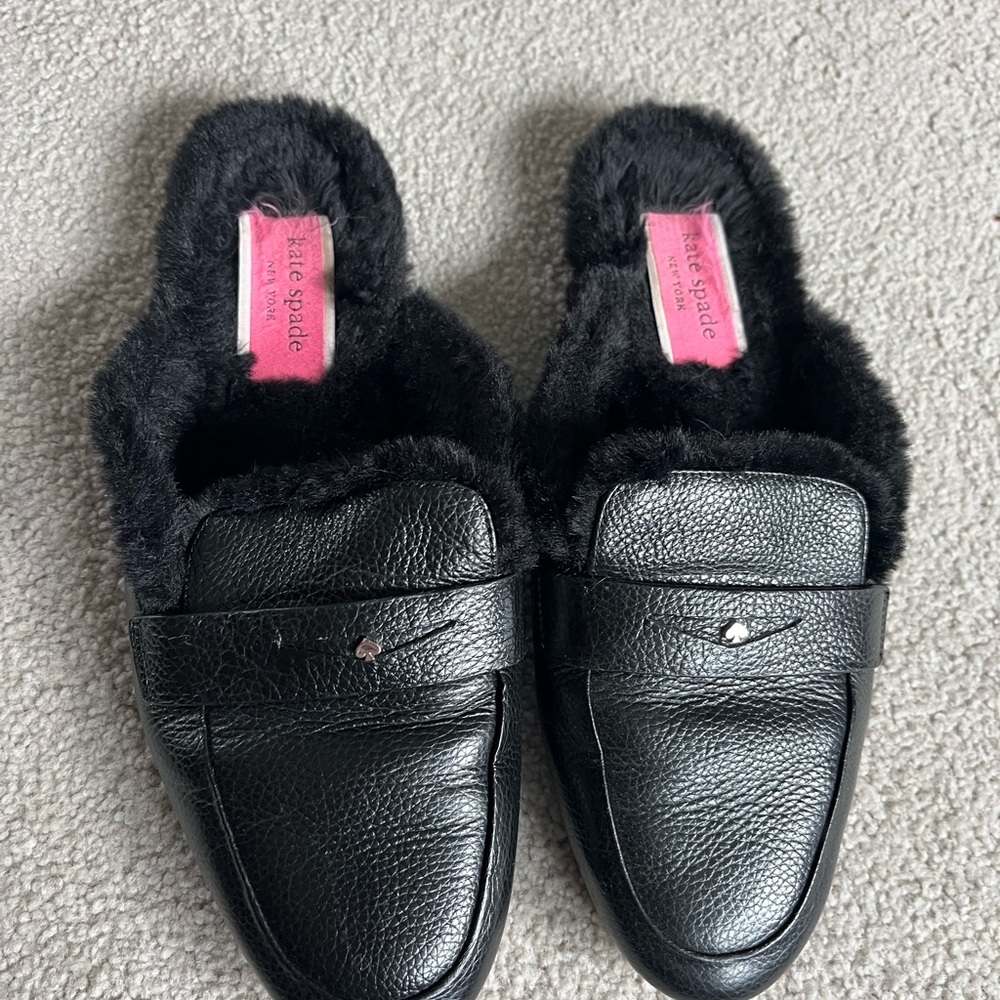 Kate Spade Black Fur Lined Women's Loafer Mules